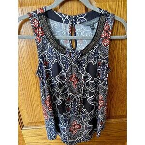 Market & Spruce Tank Top Embroidery Beading Navy Blue Women’s XS